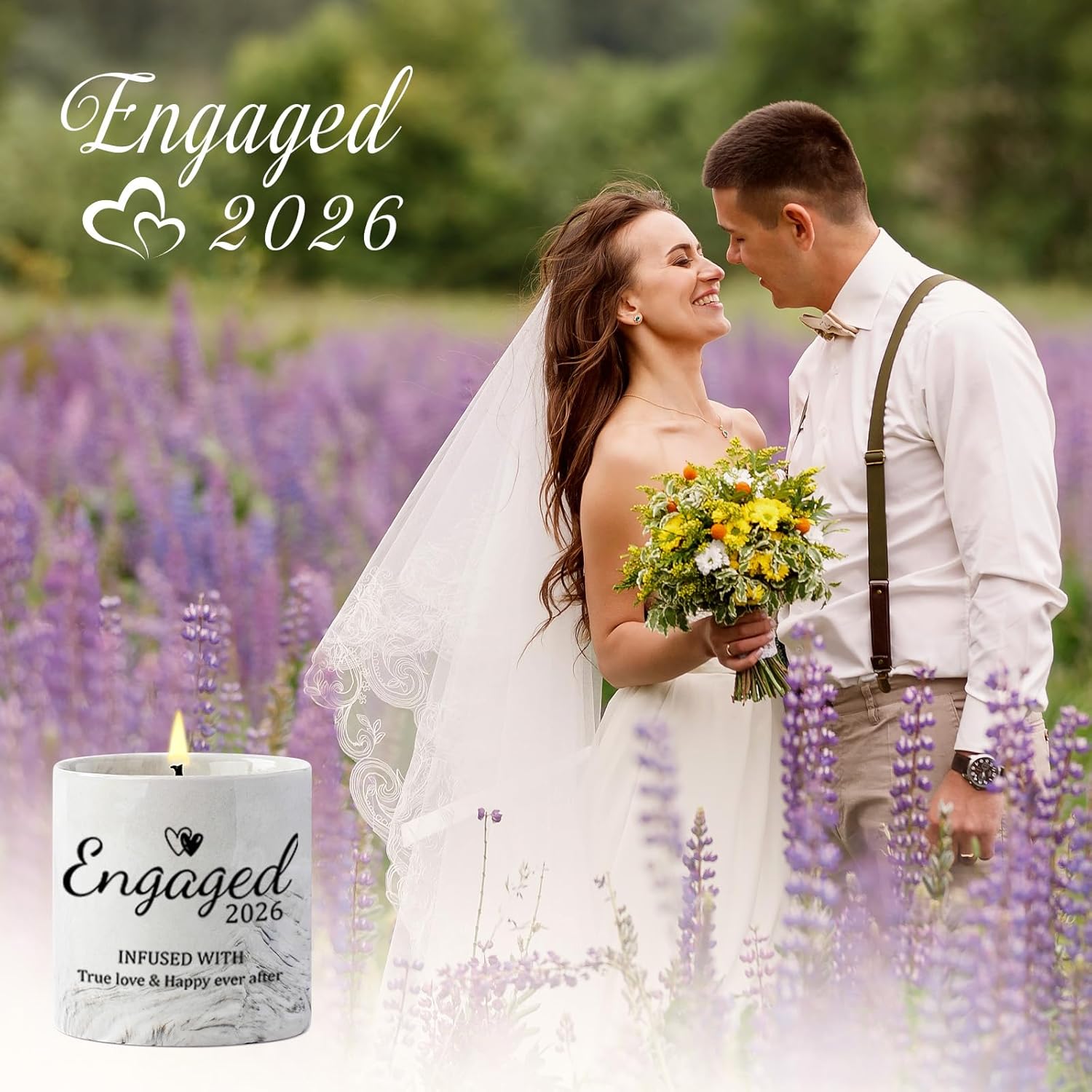 Engagement Gifts – Gift for Newly Engaged Couples, Fiance Gifts for Women, Bridal Shower, Wedding Bride Gift – Engaged Present 6 Oz Engaged 2026 Lavender Ceramics Candle