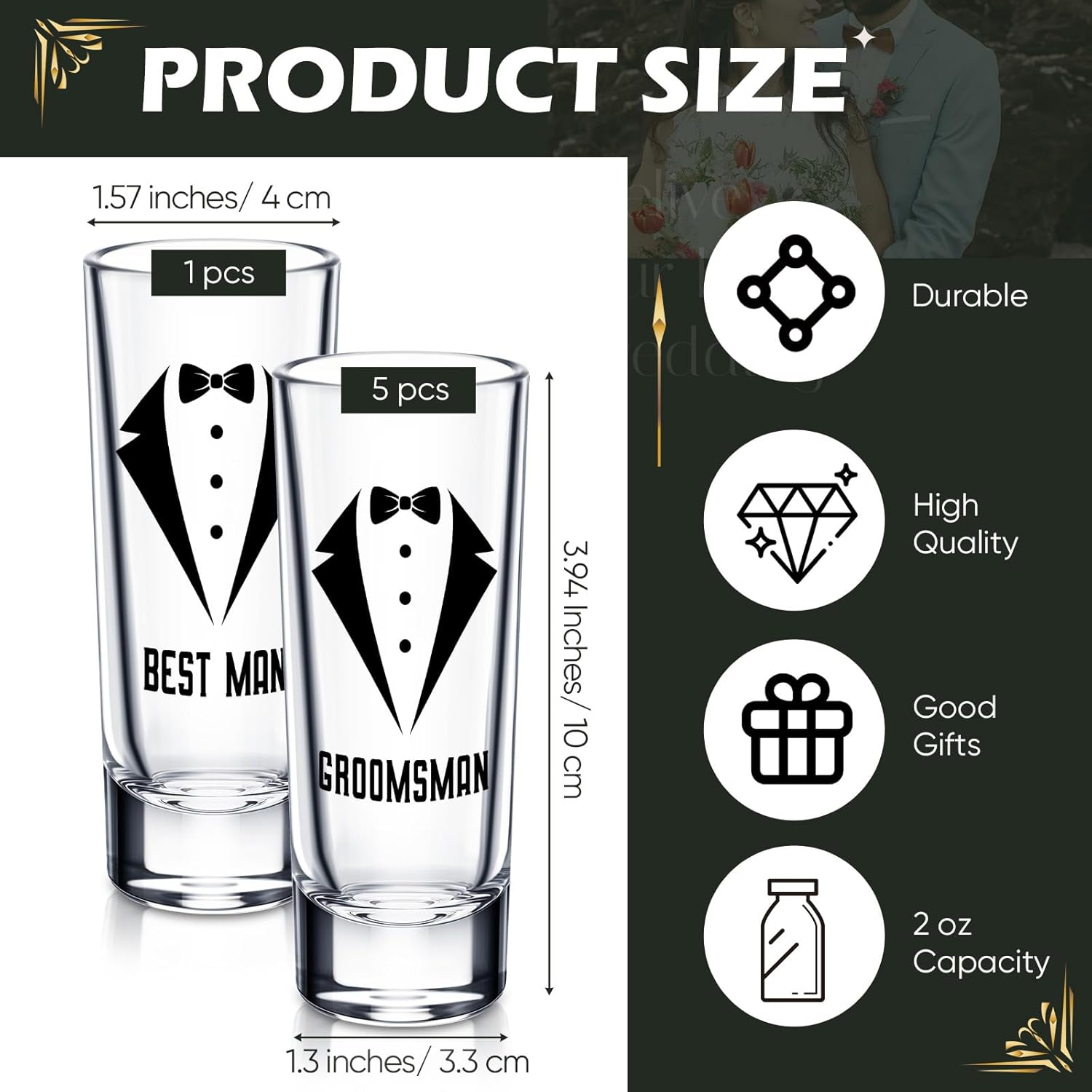 Rtteri 6 Pcs Wedding Shot Glasses Set 1 Best Man 5 Groomsmen Shot Glasses Wedding Party Favors Glasses Bachelor Party Favors Groomsman Gifts Bachelor Party Decorations for Proposal Men,2 oz