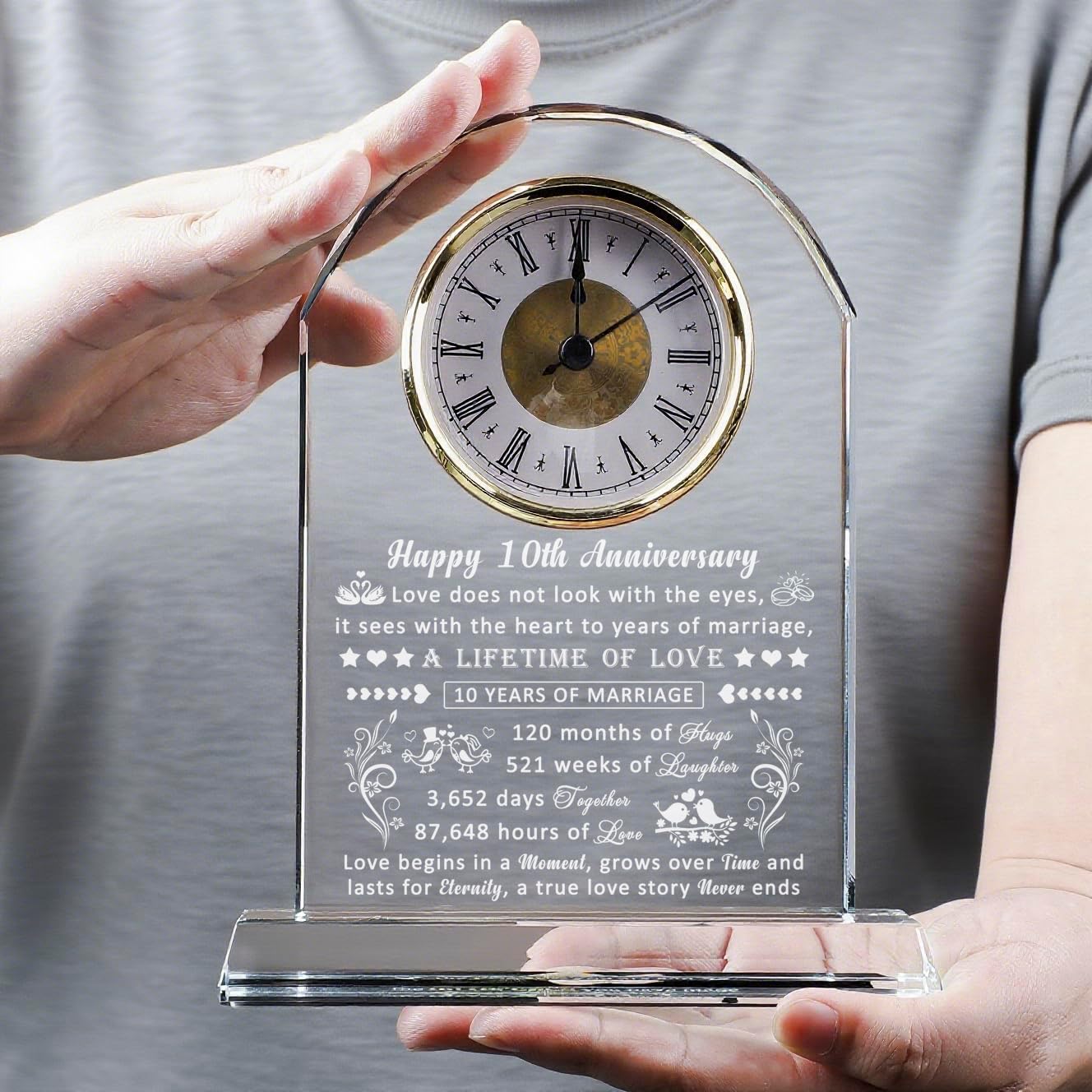 10 Year Anniversary Clock Gifts for Him Her, 10th Anniversary Romantic Gifts for Couple, Ten Year Anniversary Wedding Gifts for Wife Husband Women Men, 10 Years of Marriage Gifts