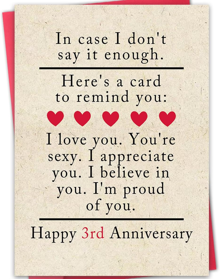 ATTLVV 3rd Anniversary Card for Husband Wife,3 Year Anniversary Card Gifts for Him Her,Leather Wedding Card
