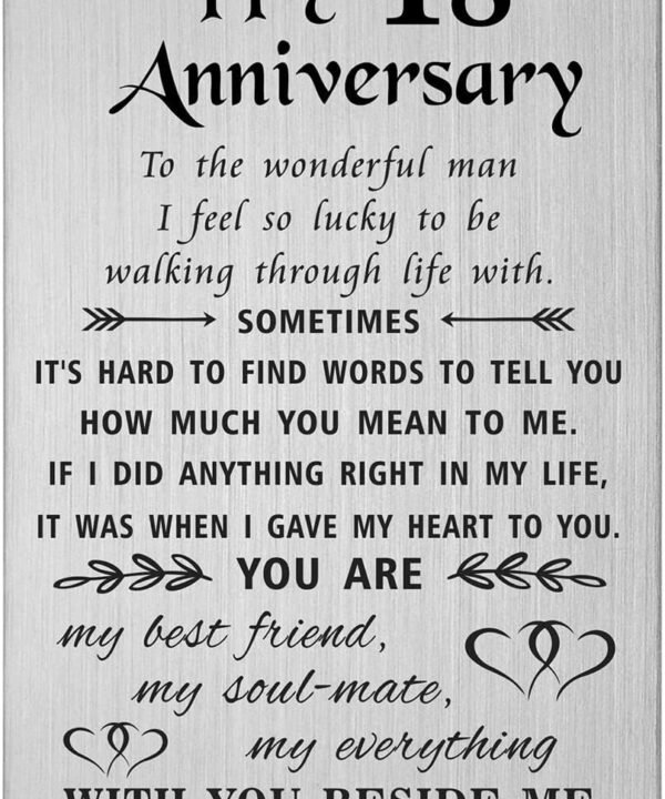 TANWIH 18 Year Anniversary Card Gifts for Him Men, 18th Wedding Anniversary Card Gifts for Husband, Engraved Metal Wallet Cards