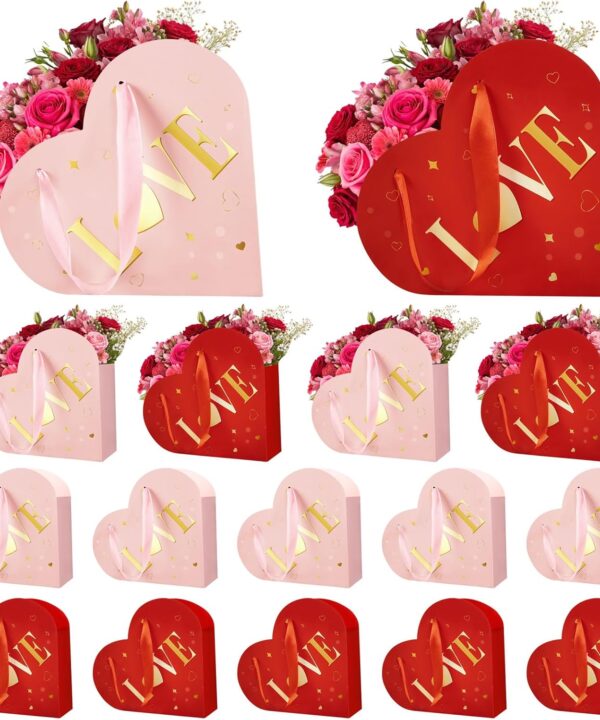 Renbuzhu 16 Pcs Valentines Day Heart Shaped Gift Boxes for Flower - Bouquet Storage with Handle for Mothers' Day Floral Arrangements Supplies