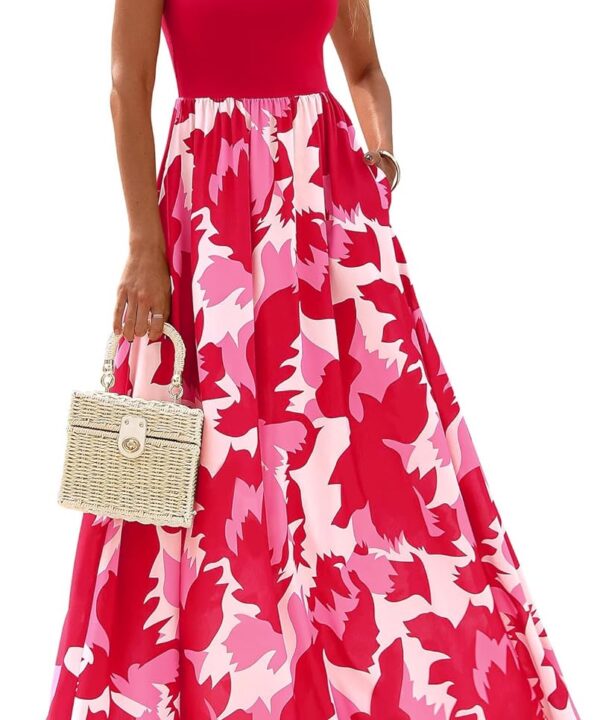 KIRUNDO Women Summer Sleeveless Boho Floral Maxi Dress 2026 Scoop Neck Tank A Line Flowy Beach Vacation Resort Wear Sundress