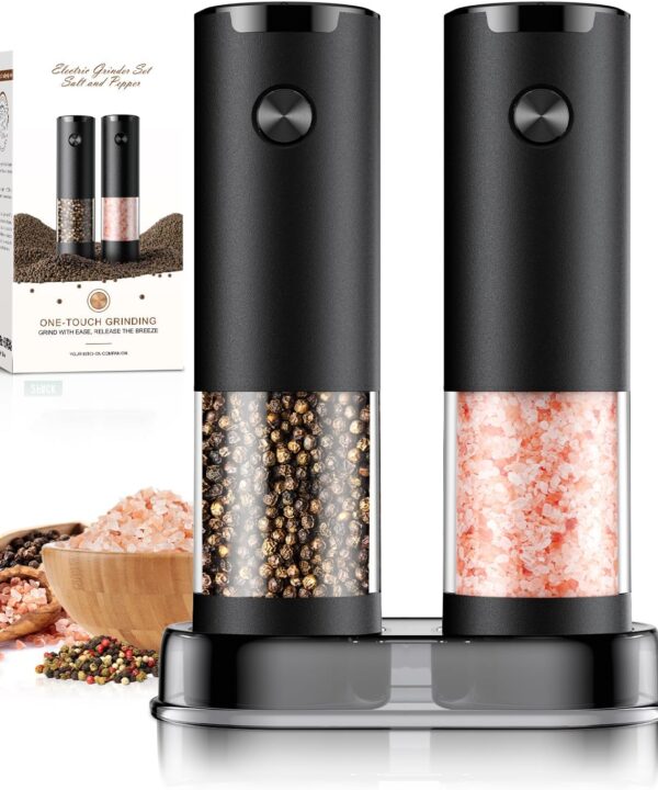 Electric Salt and Pepper Grinder Set Automatic Battery Pepper Mill Shakers Adjustable Coarseness Upgraded Larger Capacity with Led Home and Kitchen Appliances Birthday Gifts for Women
