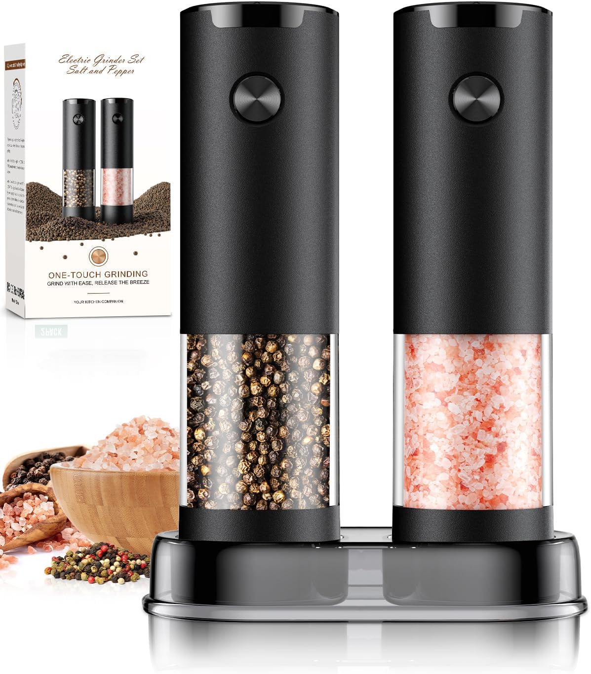 Electric Salt and Pepper Grinder Set Automatic Battery Pepper Mill Shakers Adjustable Coarseness Upgraded Larger Capacity with Led Home and Kitchen Appliances Birthday Gifts for Women