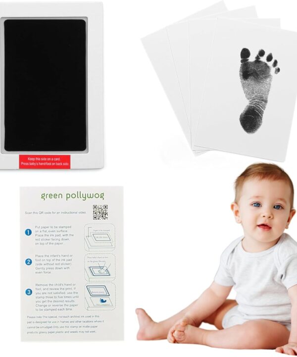 Green Pollywog Clean Touch Inkless Pad | Non-Toxic, Extra-Large | Baby Handprint and Footprint Kit | Safe Ink for Newborns | Paw Print Stamp for Dogs