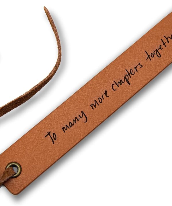 Engraved Leather Bookmark - to Many More Chapters Together, Book Club Reading Page Marker, Gift for Book Lover Nerd Bookworm Wife Girlfriend Fiance Third Year Wedding Anniversary Engagement