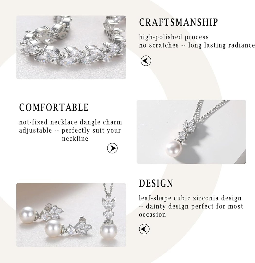 Wedding Jewelry for Bride Bridesmaid, Pearl Dangle Earrings and Pendant Necklace Set Bridal Jewelry for Promise Wedding Party