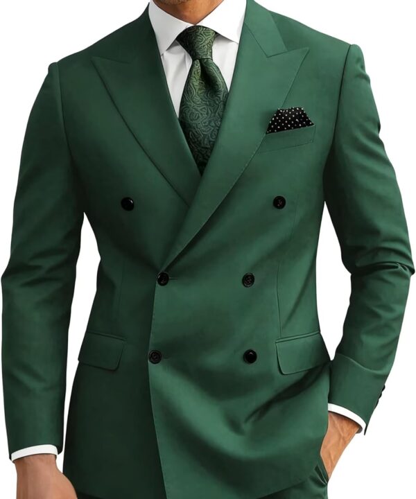 Wangyue Mens Suits Double Breasted Suit Men Slim Fit 2 Piece Wedding Prom Double Breasted Blazer Groom Suit Pants Sets