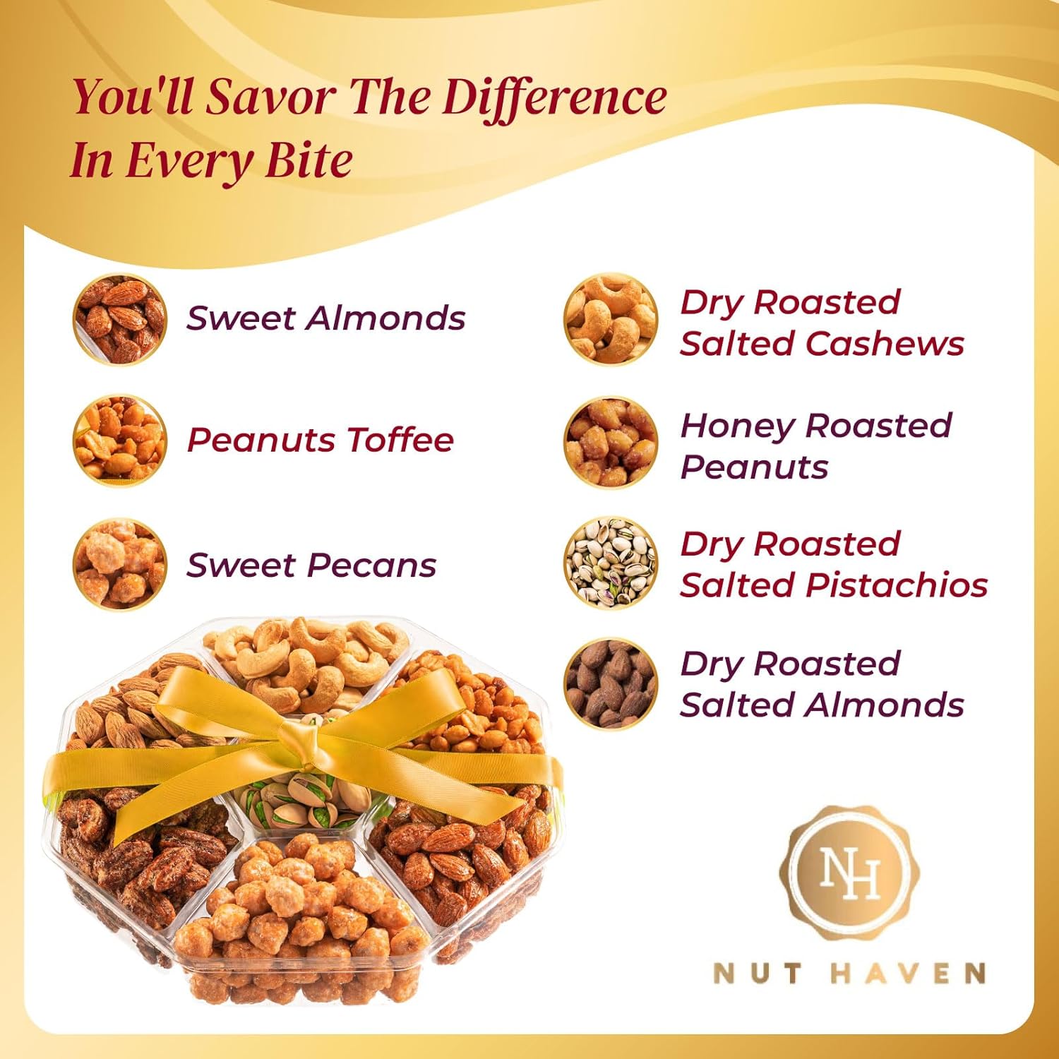 Holiday Christmas Nuts Gift Basket – Assortment of Sweet & Roasted Salted Gourmet Nuts – Assorted Food Gift Box for Birthday, Family, Sympathy, Men & Women.