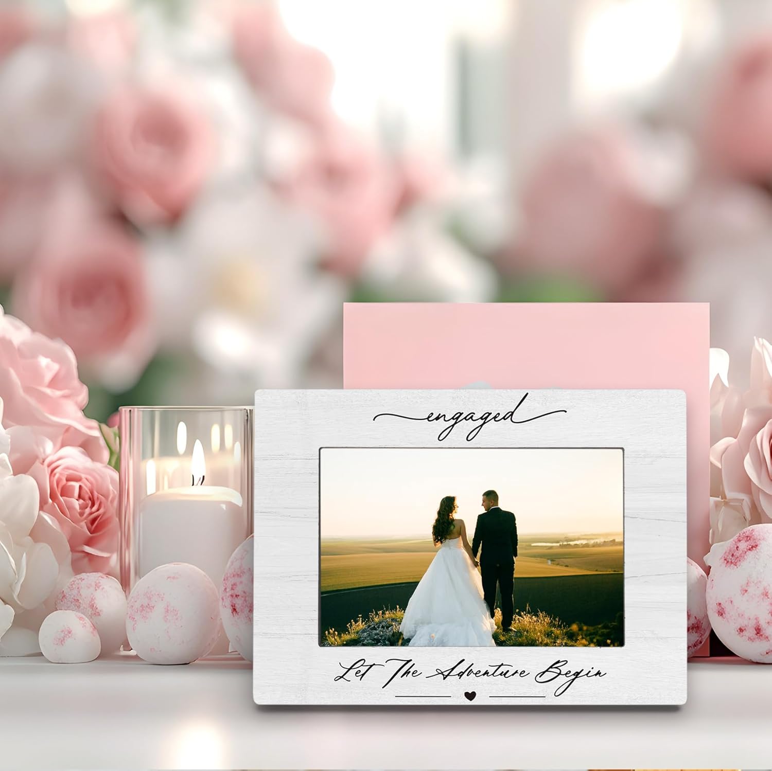 Engagement 4×6 Picture Frame, Just Engaged Gift, Engagement Gifts for Couples,Wedding Gifts for Newlyweds Bride Groom, Couple Picture Photo Frames for Desk Decor