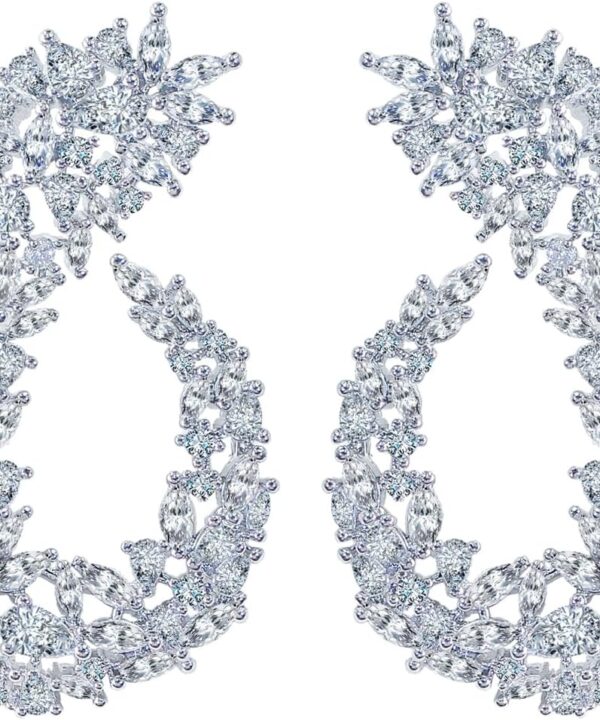 Big Wedding Bridal Party Earrings For Women Symmetrical Statement Chunky Cubic Zirconia Paved Silver Plated Luxury Pageant Jewelry