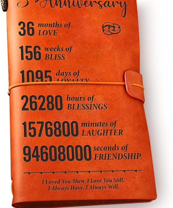 NNYTTK 3 Year Anniversary Notebook for Him Her Leather - Romantic 3rd Anniversary Leather Journal Notebook Engraved Vintage Travel Journal Embossed Writing Journal Gift for Christmas