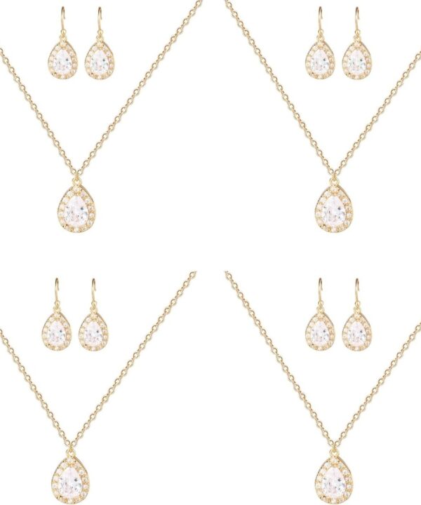 Bridesmaid Jewelry Gifts Set for Wedding, Pear Cubic Zirconia Gemstone Necklace Earrings Gifts Set for Bridesmaid on Wedding Day