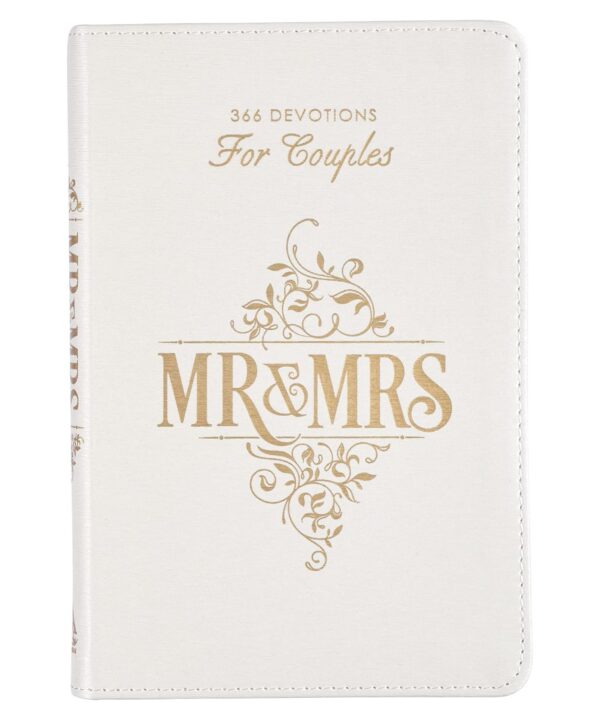 Mr. and Mrs. 366 Devotions for Couples - White Faux Leather Devotional Gift Book for Bride and Groom, Engaged