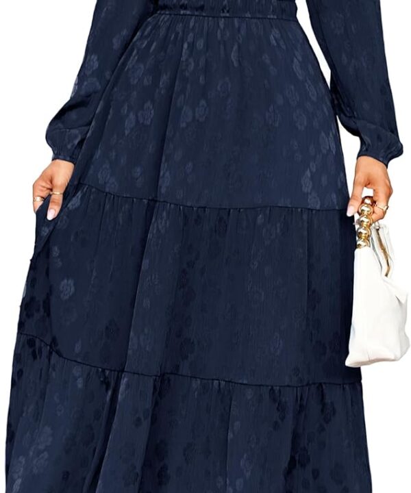 Simplee Womens Casual Long Sleeve Dress Fall Elegant Wedding Guest V-Neck Maxi Floral Dresses 2025 Trendy