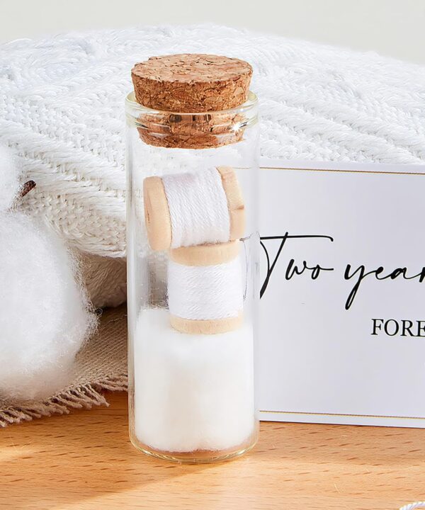 2nd Anniversary Cotton Gifts For Her Him, 2 Year Wedding Anniversary Mini Glass Bottle With Cottons Reel, Second Anniversary Keepsake Cotton Gift Ideas For Wife Husband Couple