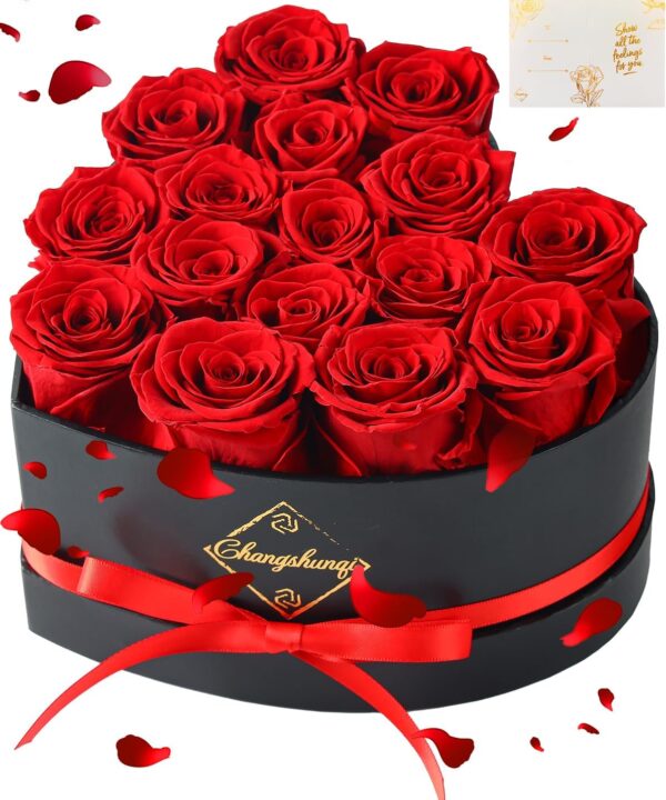 16 Flowers Forever Preserved Roses in Heart Box, Preserved Flowers for Delivery Birthday Gifts Women Anniversary Forever Flowers for Mothers Gift Real Rose Forever Gifts for Women Mom Wife