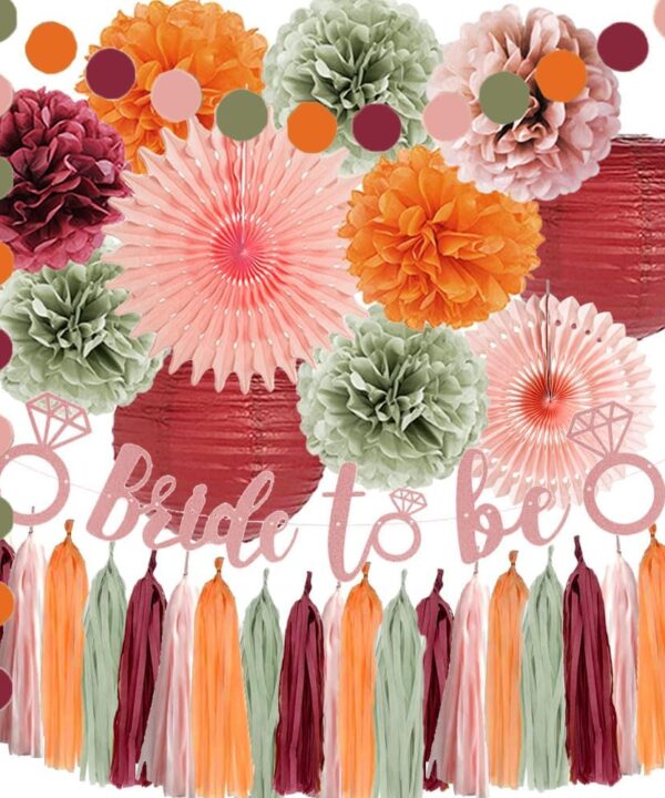 Fall Bridal Shower Decorations Sage Green Burgundy and Pink Bridal Shower Decorations Orange Bachelorette Party Dusty Rose Gold Bride to Be Banner Kit for Blush Pink Sage Green Burgundy Wedding Decor