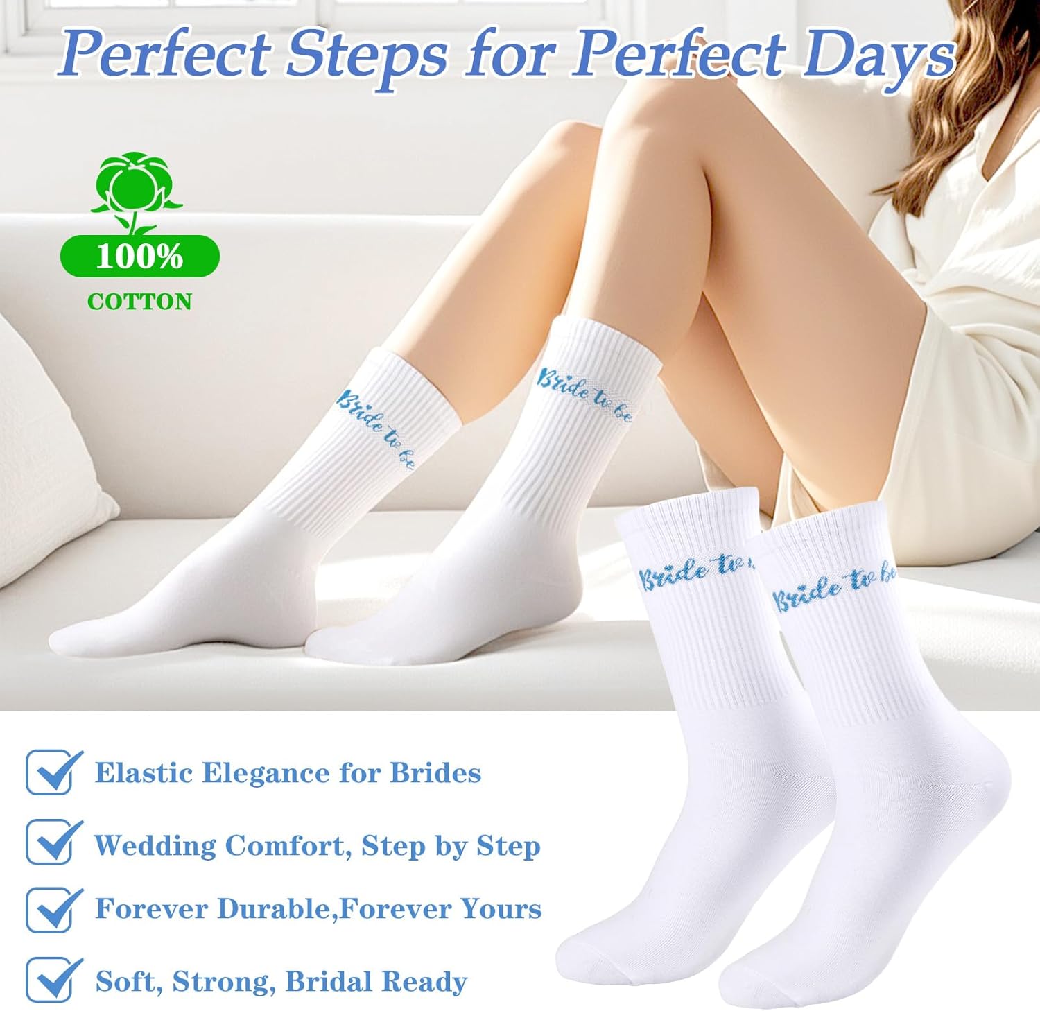 Etercycle Bride To Be Socks, Something Blue Gift Womens Sock, Soft Cotton Bride Socks Bridal Shower Decorations Wedding Engagement Bridesmaid Gifts Bachelorette Party Accessories Honeymoon Essentials