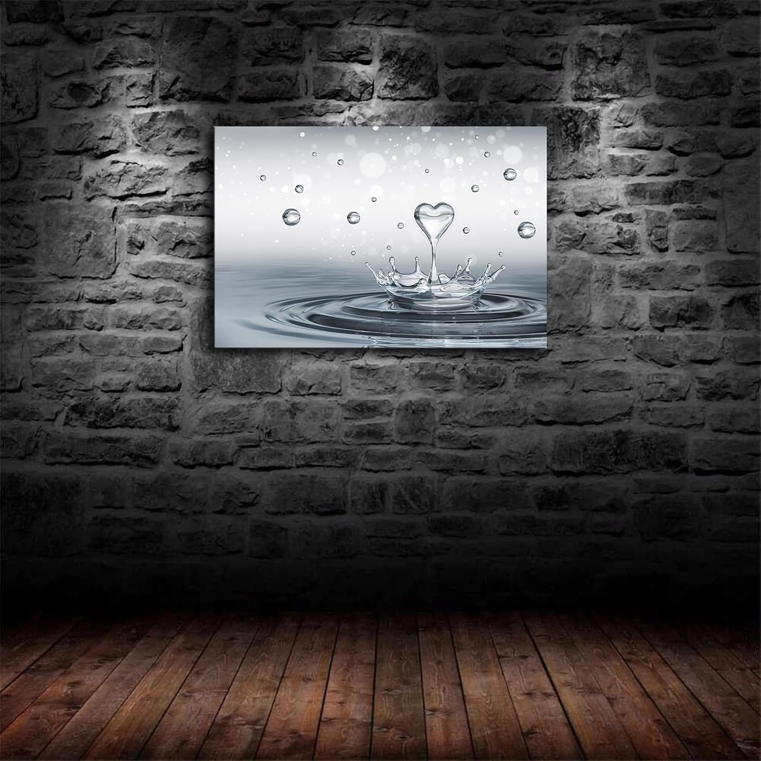 Heart Water Drop Water Splash Water Poster Canvas Print Art Decoration Wall Art Painting Print Modern Aesthetic Suitable for Living Room, Bedroom Decoration, Framed or Unframed (1218inch framed)