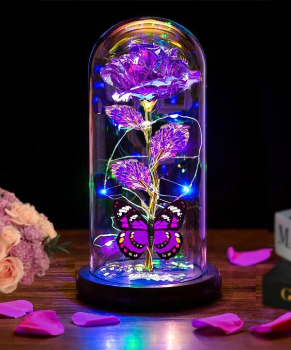 Valentines Day Rose Flowers Gifts for Her, Valentines Day Gifts for Her Mom Wife Girlfriend,Light Up Rose Gifts for Women,Glass Rose Valentines Gifts for Daughter, Birthday Gifts for Mom,Purple Rose