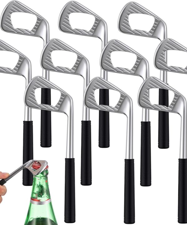10 Pcs Golf Club Bottle Opener Bulk Novelty Groomsmen Gift Bachelor Party Favors for Golf Lover Beer Enthusiast, Made from Zinc Alloy (Silver)