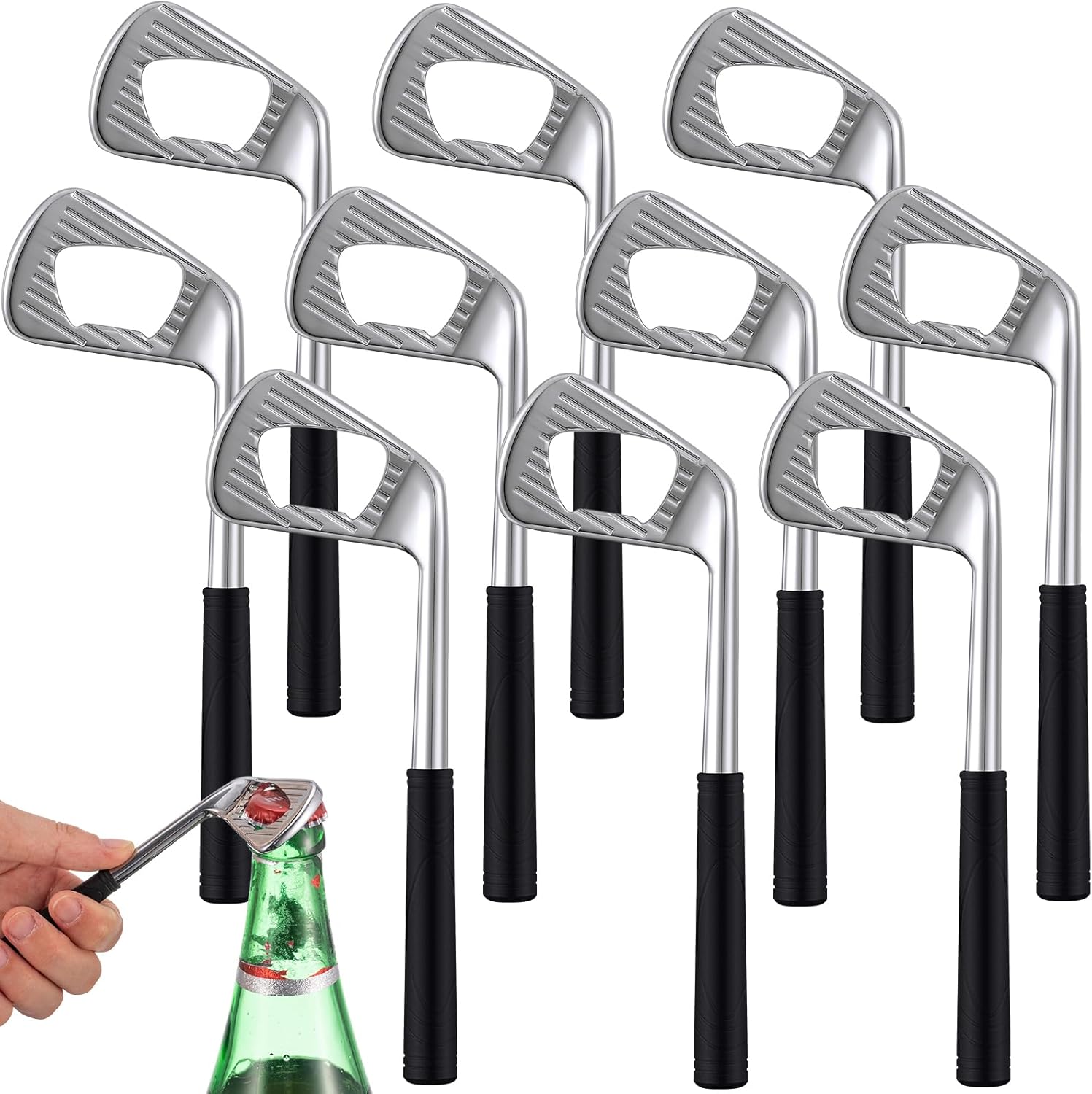 10 Pcs Golf Club Bottle Opener Bulk Novelty Groomsmen Gift Bachelor Party Favors for Golf Lover Beer Enthusiast, Made from Zinc Alloy (Silver)