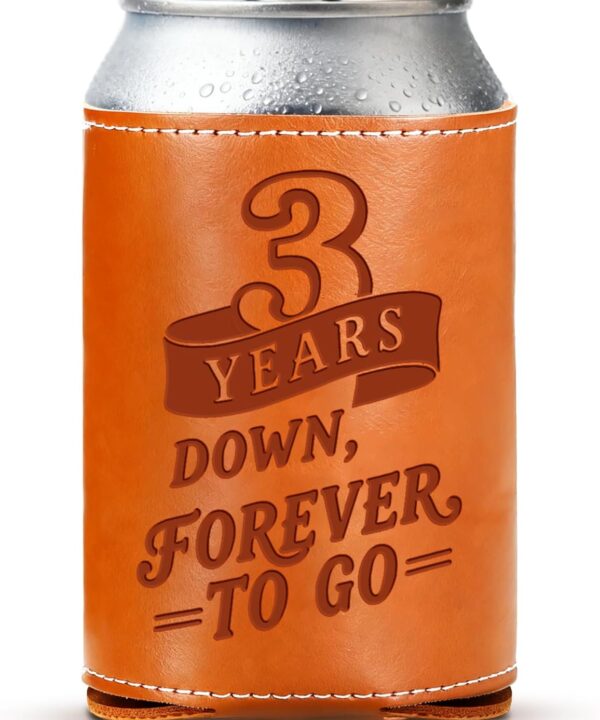 Leather 3rd Anniversary Wedding Gifts for Him Men, 3rd Anniversary Engagement Gift for Husband Dad Grandpa, 3 Year Leather Presents, Leathe r Can Cooler for Mens 12Oz, 3 Year Anniversary items