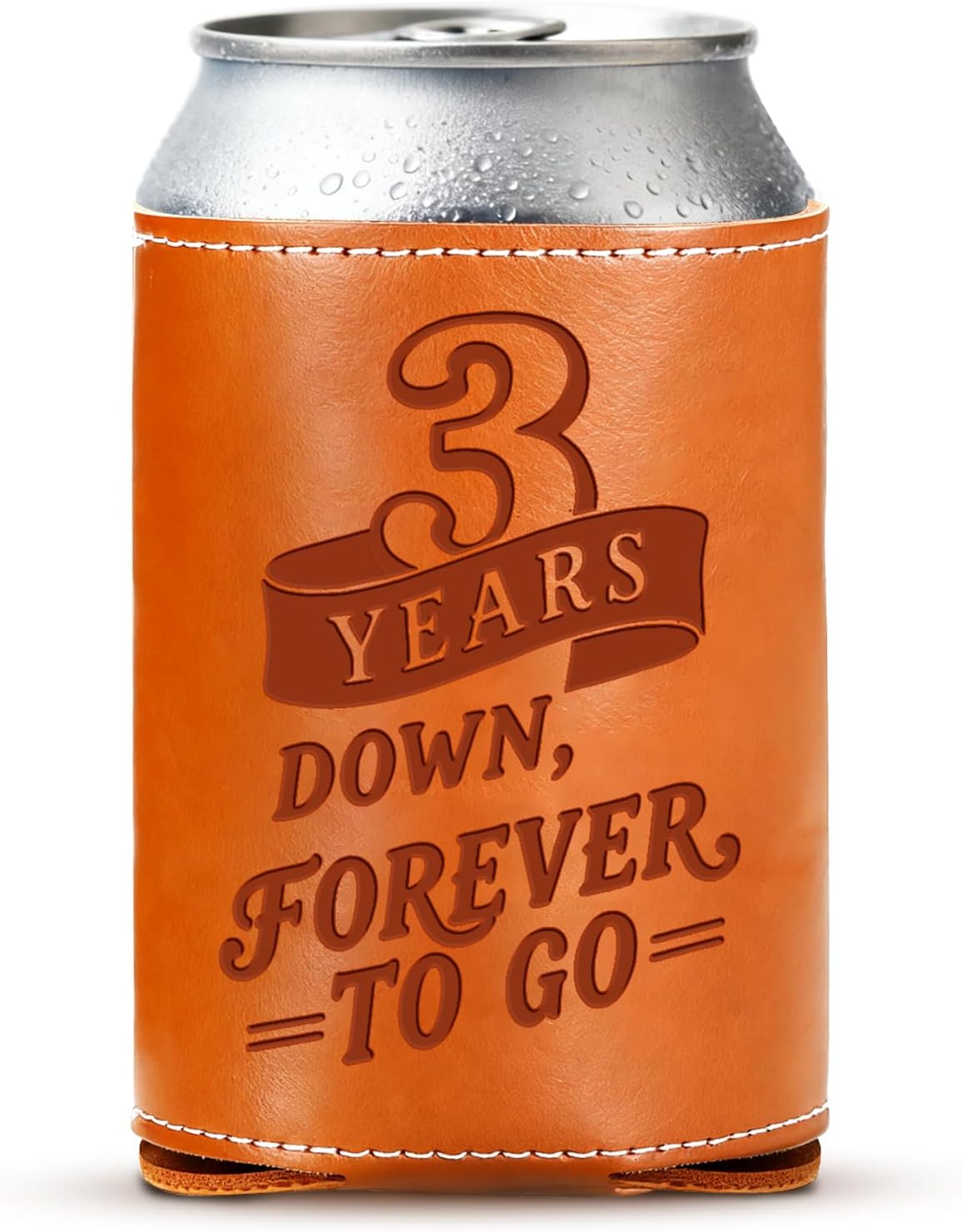 Leather 3rd Anniversary Wedding Gifts for Him Men, 3rd Anniversary Engagement Gift for Husband Dad Grandpa, 3 Year Leather Presents, Leathe r Can Cooler for Mens 12Oz, 3 Year Anniversary items