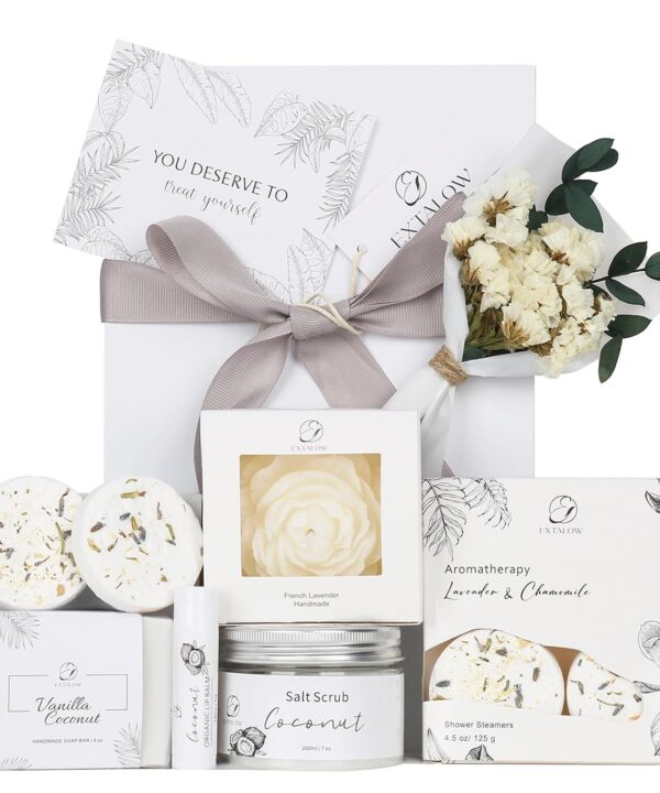 EXTALOW Spa Gifts for Women Bath and Body Gift Basket Christmas Gifts Coconut Lavender Home Spa Set Self Care Gift for Mom Sister Her Wife Birthday Gifts Spa Kit Care Package Thank You Gift