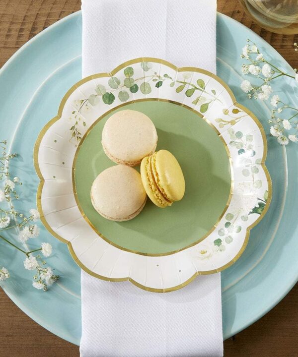 Kate Aspen Sage Green Party Decorations, Eucalyptus Floral Print 7 in. Decorative Premium Paper Plates (350 GSM weight -Set of 16) - Perfect for Greenery Baby Shower & Bridal Showers