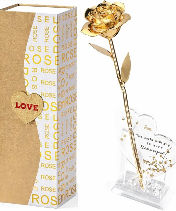 Mikasol Gold Dipped Real 24K Gold Rose, 1 Pack Infinity Flower Decor Hand Dipped in 24K Romantic Rose Gifts for Women in Her Wife Girlfriend Birthday Anniversary Valentines Mothers Day Christmas