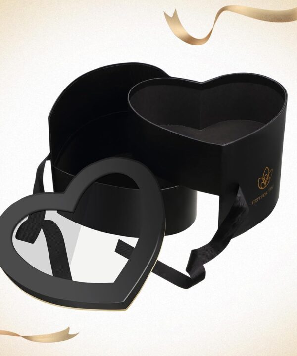 Zonon Valentines Day Heart Shaped Gift Boxes for Flowers Chocolate Double Layers 2 Tier Rotating Box for Valentine Mother's Day(Black)