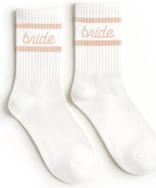 xo, Fetti Bride Socks, White + Tan | Bride To Be Gift, Bachelorette Party Favor, Bach Party Decorations, Wedding Day Sandals, Bridesmaid Gift, Bridal Shower Party Favor