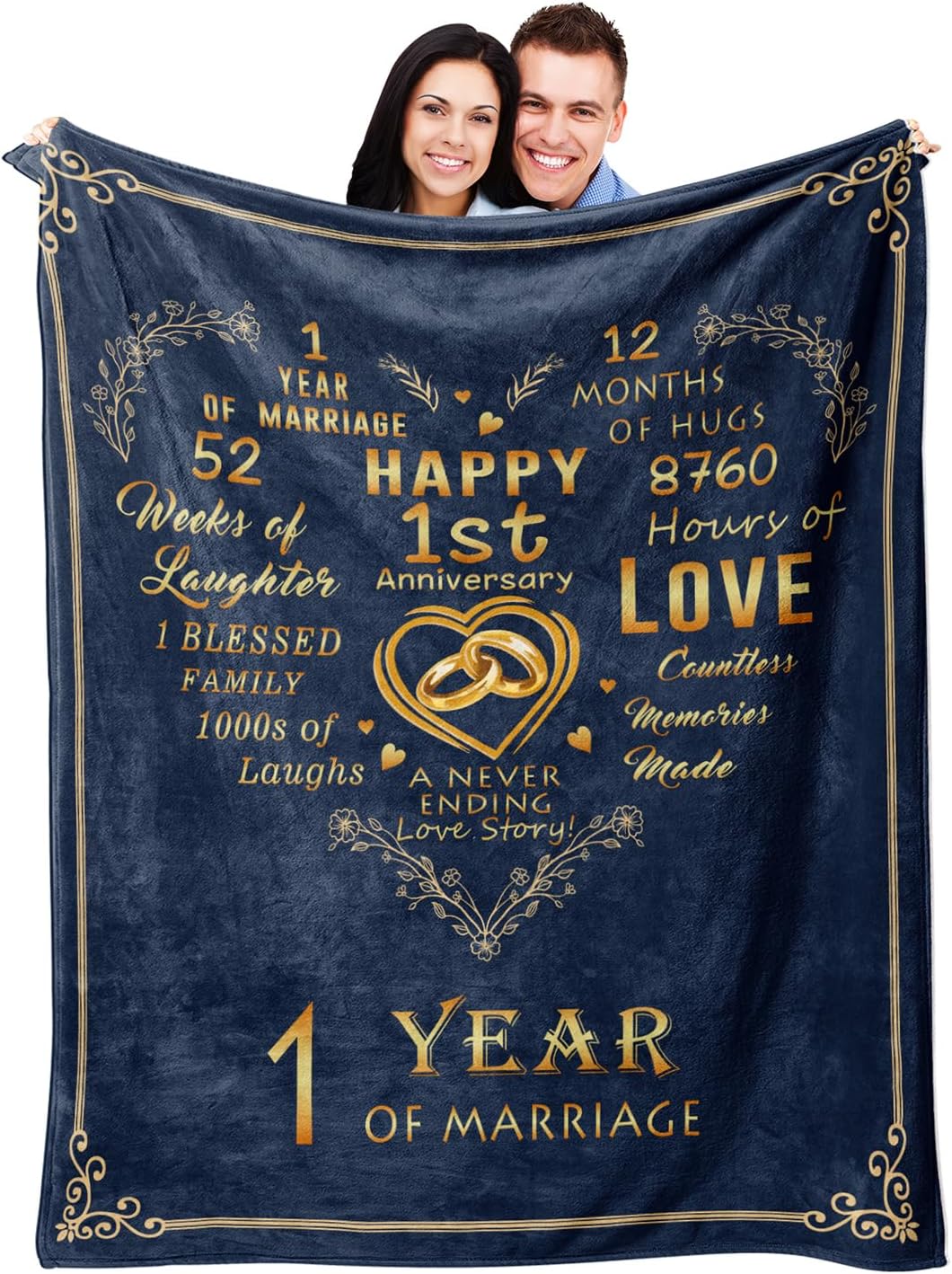 Mosslink 1st Anniversary Paper Gifts for Couple Husband Wife, 1 Year Anniversary Wedding Gifts for Him Her, First Anniversary Marriage Gifts,Romantic Bed Throw Blanket 60"X50"