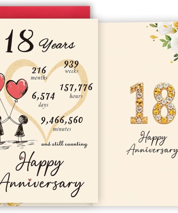 18th Anniversary Card,18th Anniversary Decorations,18 Year Wedding Anniversary Card Gift,Happy Golden Diamond Anniversary,8x5.3 Inches,Double-Sided