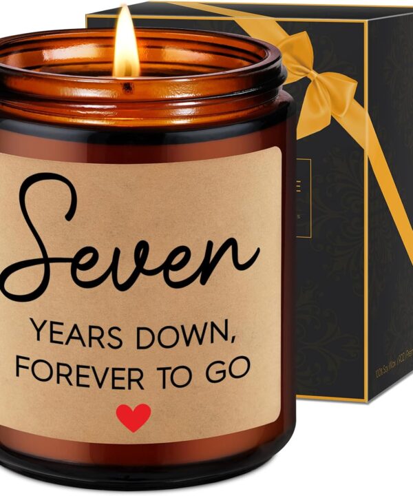 Fairy's Gift 7 Year Anniversary Candle Gifts for Him Her Boyfriend GF Husband Wife, 7th Anniv. Couples Gifts - Copper 7th Wedding Anniversary Happy Presents for Couple, Happy Seventh Year Anniv.
