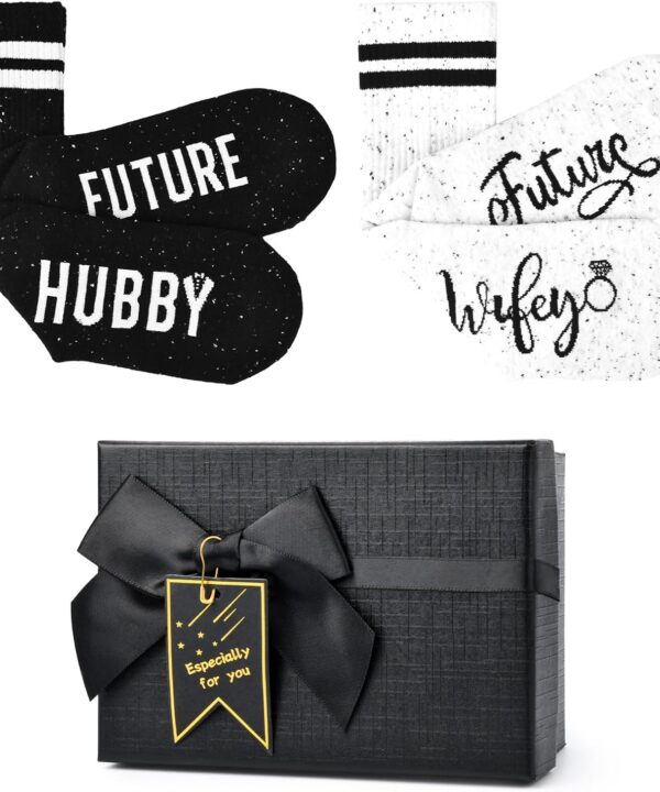 Engagement Gifts for Couples 2025, Couple Socks Bride and Groom Socks, 2 Count, Black, One Size