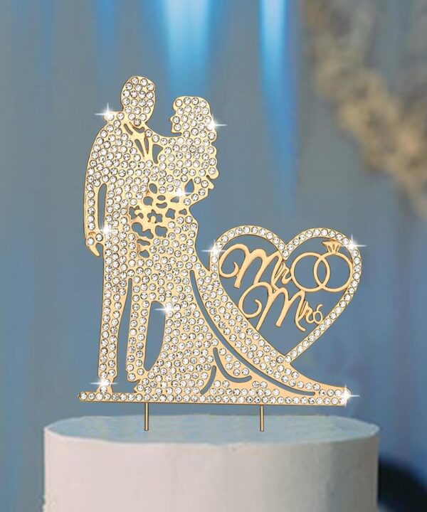 Jaciya Wedding Cake Topper Rhinestone Metal Mr and Mrs Cake Topper Wedding Bride and Groom Bridal Shower Cake Decorations