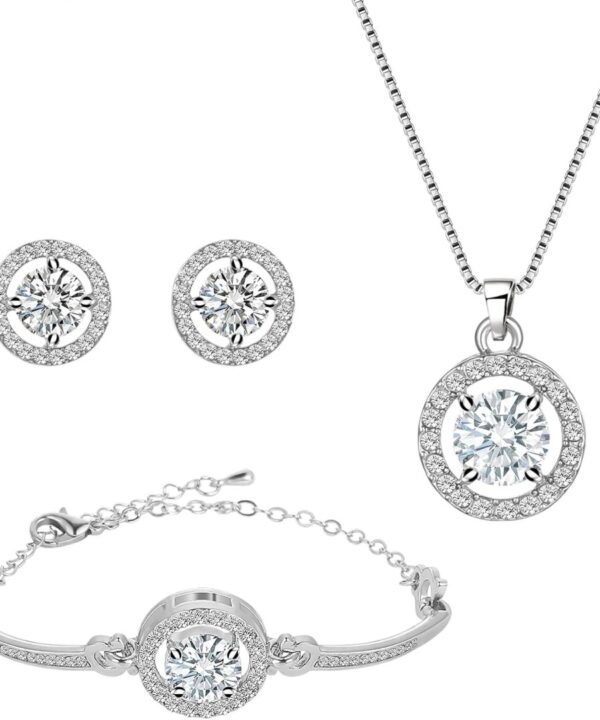 Crystal Jewelry Set for Women Cubic Zirconia CZ Jewellery Bridal Pendant Necklace Bracelet Earrings Set Wedding Jewelry Set