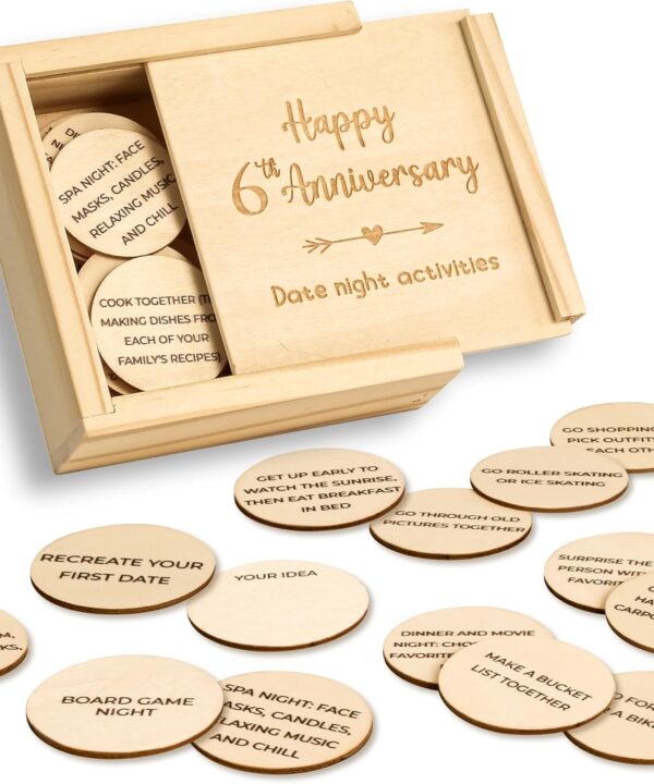 6 Year Anniversary Wood Gifts for Him Her - 6th Anniversary Date Night Gifts for Couples, Happy Six Years of Marriage Gift Ideas for Husband Wife