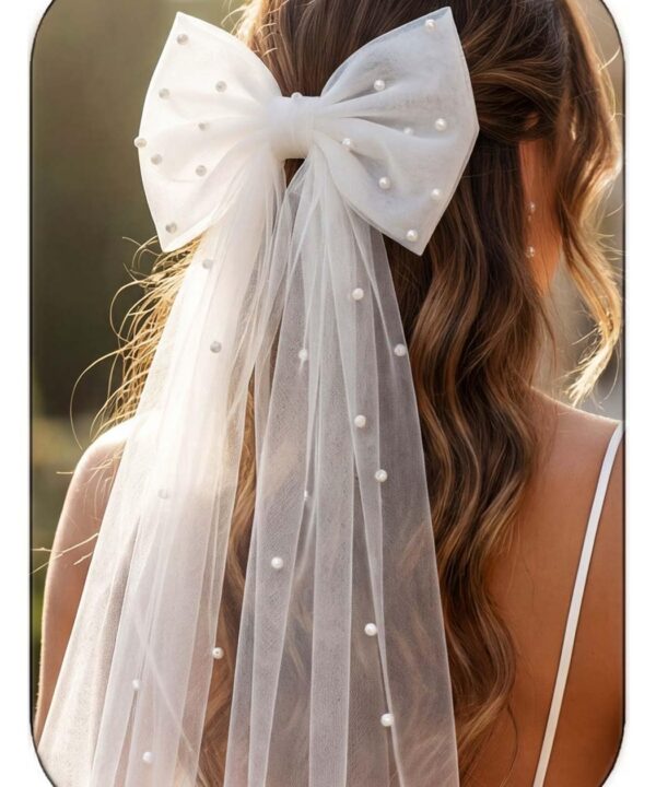 JONKY Bow Wedding Veil Bridal Pearl Bachelorette Party Hair Clip for Women (Style1)