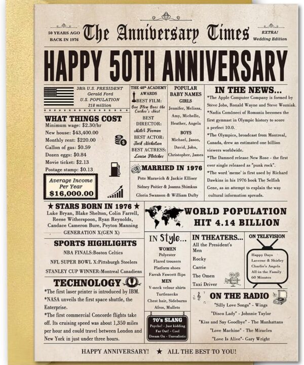 Jumbo 50th Anniversary Card for Women Men, Funny 50th Wedding Anniversary Decorations for Mom Dad, Romantic 50 Year Anniversary Card Gift for Wife Husband, Golden Wedding Gift
