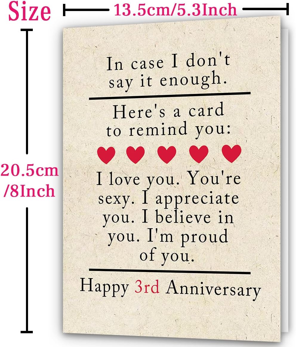 ATTLVV 3rd Anniversary Card for Husband Wife,3 Year Anniversary Card Gifts for Him Her,Leather Wedding Card