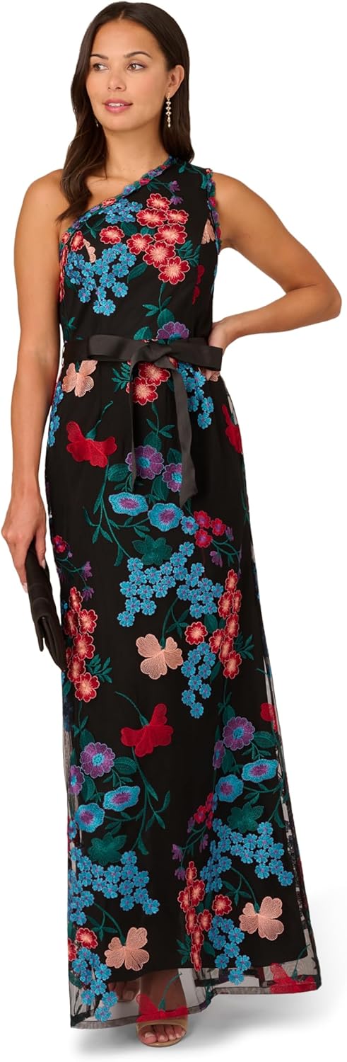 Adrianna Papell Womens One Shoulder Gown