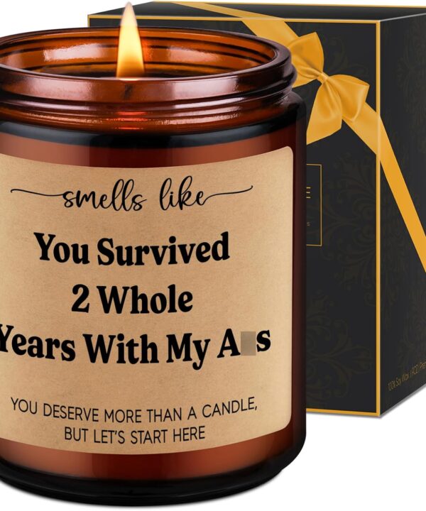 LEADO 2 Year Anniv. Candle, 2nd Anniversary Candle Gifts for Him Her Girlfriend Boyfriend - Cotton 2nd Anniversary Couple Gifts, Happy 2 Year Wedding Anniv. Funny Present for Wife Husband
