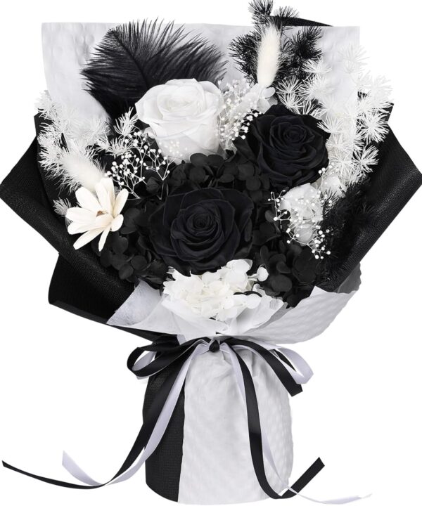 Preserved Flowers for Delivery  3 Real Eternal Roses in Gift Box, Long-Lasting Black and White Forever Flowers Bouquet, Birthday Gifts for Women, Mom, Wife, Her