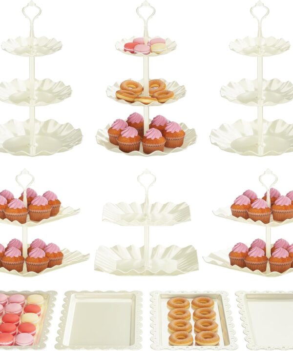10 PCS Cupcake Stand Holder, Dessert Table Display Set, Treat Table Candy Cake Desert Tiered Tray, 3 Tier Serving Trays for Tea Party, Wedding Baby Shower Bridal Shower Decorations