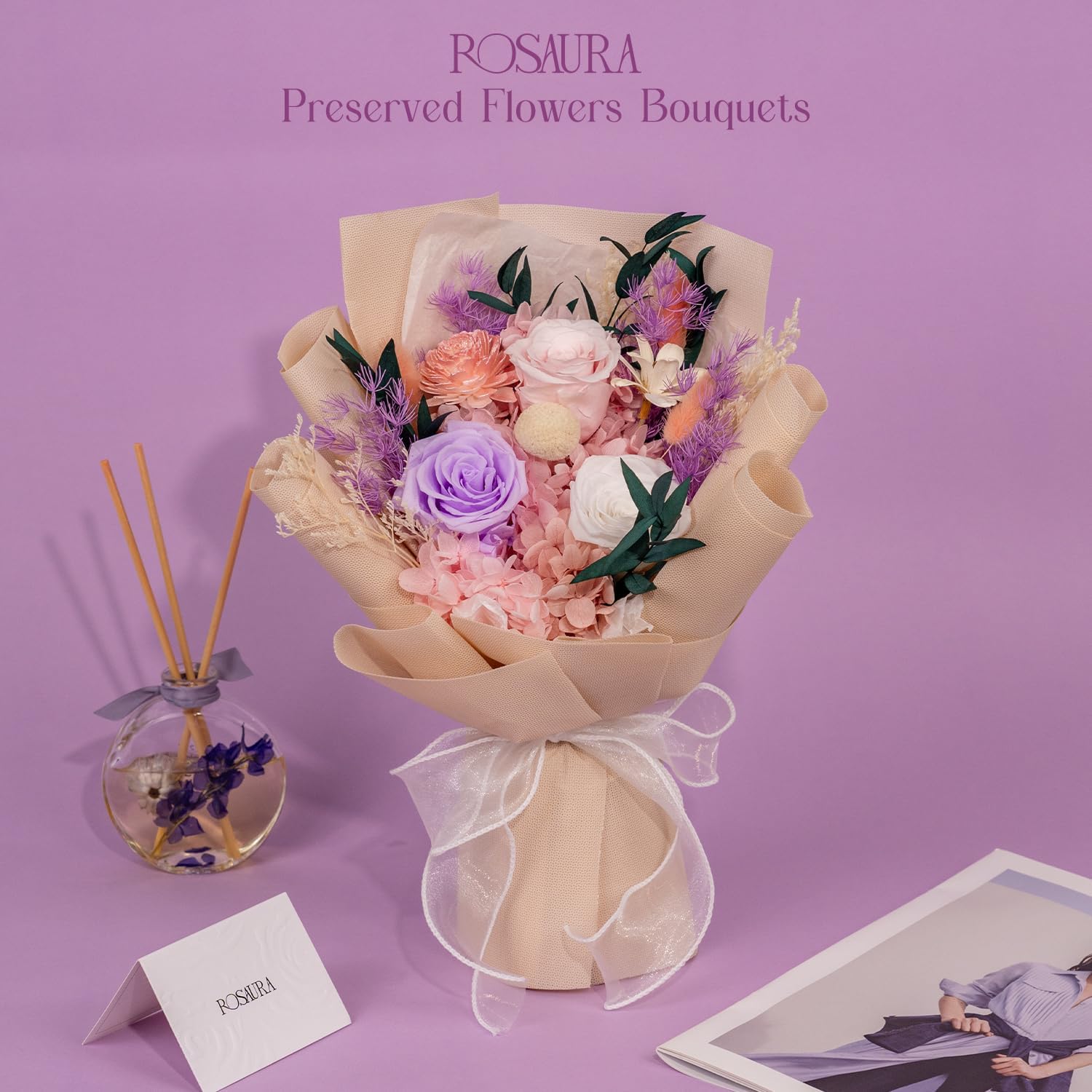 Rosaura Preserved Flowers Bouquets, flowers for Delivery Prime, Forever Roses Bouquets Valentines Day, Mothers Day, Christmas, Birthday Gifts (Pink)